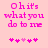 Pixelated pink text on light pink background with animated heart symbols changing position.