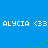 Blue background with repeated text 'ALYCIA <33' in pixelated yellow font, green dots scattered across the image.