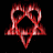 Two pixelated heart-shaped icons with interwoven loops, one red and one blue, displayed side-by-side on a black background.