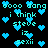 Pixelated cyan text and heart symbols on black background, repeating phrases 'ooog danc', 'i think steve iz sexii' with scattered hearts.