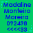 A static digital image with blue text on a green background displaying Madaline Monteiro Moreira 092498 and <<<33 with small star symbols.