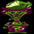 A pixelated green trophy with purple accents on a black background, next to green text reading "Original Icons .com" on a dark green background.