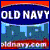 Pixelated graphic with 'OLD NAVY' text above a stylized cityscape under red and blue borders.