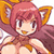 Pixelated anime-style character with pink hair, large brown eyes, and orange fox ears against a white background.