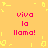 Yellow background with scattered yellow pixel fragments; four identical red text blocks reading "viva la llama!" arranged in a