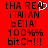 Red background with black pixelated text reading 'tHA REAI iTAiAN bEIIA! 100%% bitCH!!!' and a white cup icon in the top-right corner of one frame.