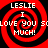 Red and black spiral pattern with white text reading "LESLIE I LOVE YOU SO MUCH!" repeated in four quadrants.
