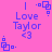 Pixelated blue text and symbols on a solid pink background, with repeated elements and small decorative shapes.