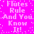 Pixelated text repeats 'Flutes Rule And You Know It!' on a bright pink background with scattered white dots.