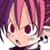 Pixelated anime-style character head with pink and purple hair, red eyes, and a surprised expression on a white background.