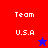 Two side-by-side display 'Team U.S.A' text with star symbols; left has red and blue background sections, right is solid purple
