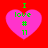 Four identical pink heart-shaped icons with green text on a red background, each displaying 'I love # 11' in pixelated font.