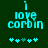 Pixelated cyan text 'i love combin' on dark green background with cyan and teal star-like symbols below, two variations of symbol arrangement.