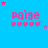 Blue background with pink text 'paige' and five pink hearts below, surrounded by scattered stars in blue and pink.