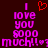 Pixelated text reads "I love you sooo much!!" with a red heart symbol above, all on dark background.