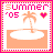 Pixelated summer-themed icon with 'SUMMER '05' text, palm tree, heart symbol, and beach scene in pink, orange, white palette.