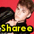 A pixelated image of a person with brown hair in three : red background with black clothing, green foliage background with red clothing, and blue background with blue clothing