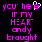 Pixelated text in bright pink on black background with a white heart symbol replacing the 'e' in 'here' on the left side.
