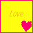 A 5x5 contact sheet of animated frames showing a yellow and pink icon with the word 'Love' and heart symbols in various states of animation.