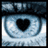A static image with a blue eye featuring a heart-shaped pupil, surrounded by text about closing eyes and hearts.