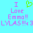 Pixelated text and a green heart symbol on cyan background with mirrored purple text elements.