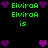 Pixelated green text "ElviraA" repeated with purple hearts on black background, arranged in two with central "is" and heart clusters
