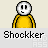 Pixelated yellow figure with white face and black eyes in multiple poses, each labeled 'Shocker' below.