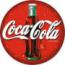 Circular red icon featuring a stylized Coca-Cola bottle with the brand's signature script logo overlaid, rendered in low-resolution pixel art style.