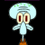 Pixelated cartoon character with light blue body and white hair on left, green text logo on right against dark background.