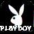 Static pixel art of a white rabbit silhouette with long ears and a circular eye, positioned above the word "PLAYBOY" in blocky capital letters on a black background.