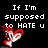 Pixelated text asks 'If I'm supposed to HATE u then why do I LOVE you?' with red-and-white heart-shaped animations on a black background.
