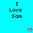 Pixelated text and heart symbols on a cyan background with a gray lower section, showing repeated patterns across three