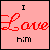 Six 50x50 pixel buddy icons arranged in a contact sheet, each displaying the phrase "I [verb] him" with different verbs and color schemes on solid backgrounds.