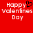 Red background with white pixelated text 'Happy Valentines Day' and a black heart symbol replacing the 'o' in Happy on left side.