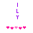 Purple vertical line, purple L-shape, and purple Y-shape above pink heart symbols on white background.