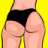 Six identical cartoon-style depictions of a person's lower back and buttocks in black underwear against a bright yellow background.