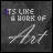 25 identical square each displaying "ITS LIKE A WORK OF Art" with changing text colors and small colored dots at the bottom