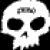 A contact sheet of 10 animated frames showing a white skull icon with red text changing across the frames, set against a black background with gray transparency area.