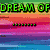 Pixelated image with four quadrants showing text and characters: 'DREAM OF' top-left, 'MIRACLES' top-right, 'RAINBOWS' bottom-left, 'LOVE' bottom-right, with a rainbow and cartoon character in bottom-left quadrant.