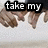 A four- animation showing hands holding and releasing, with text reading "take my hand and NEVER let go" in black boxes