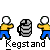 _Kegstand_ buddy icon shows pixelated figures in yellow shirts and blue pants interacting with a striped barrel, repeated