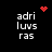 Pixelated text 'adri luvrs ras' on black background with red heart and red dot cluster animations.