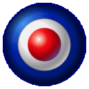A 5x5 contact sheet of animated frames showing a blue, white, and red circular target icon with changing concentric rings across 23 sampled frames.