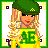 Pixel art character in yellow top and green pants with 'AE' logo, green beret, blonde hair, red lips, and 'babe' text below.
