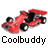 Pixelated red and black race car icon with "Coolbuddy" text below, displayed on white background.