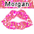 Animated pink lips with white sparkles and 'Morgan' text above, showing subtle mouth movement across frames.