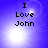 Blue background with white light effects and black text reading "I Love John" in four quadrants.