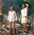 Two pixelated figures in white tops and brown bottoms stand side-by-side against a dark, blurred background with scattered light patches.