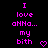 Pixelated text in bright pink on black background reads "I love oNNa... my bith" with a heart symbol, animated to shift position.