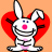 Static pixel art icon of a white cartoon rabbit with red heart-shaped arms against an orange background, featuring blue eyes and pink nose/mouth.